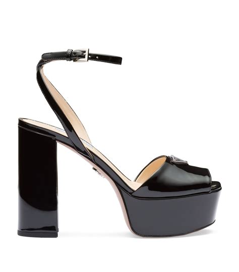 prada patent leather block heel sandals|Prada suede platform sandals.